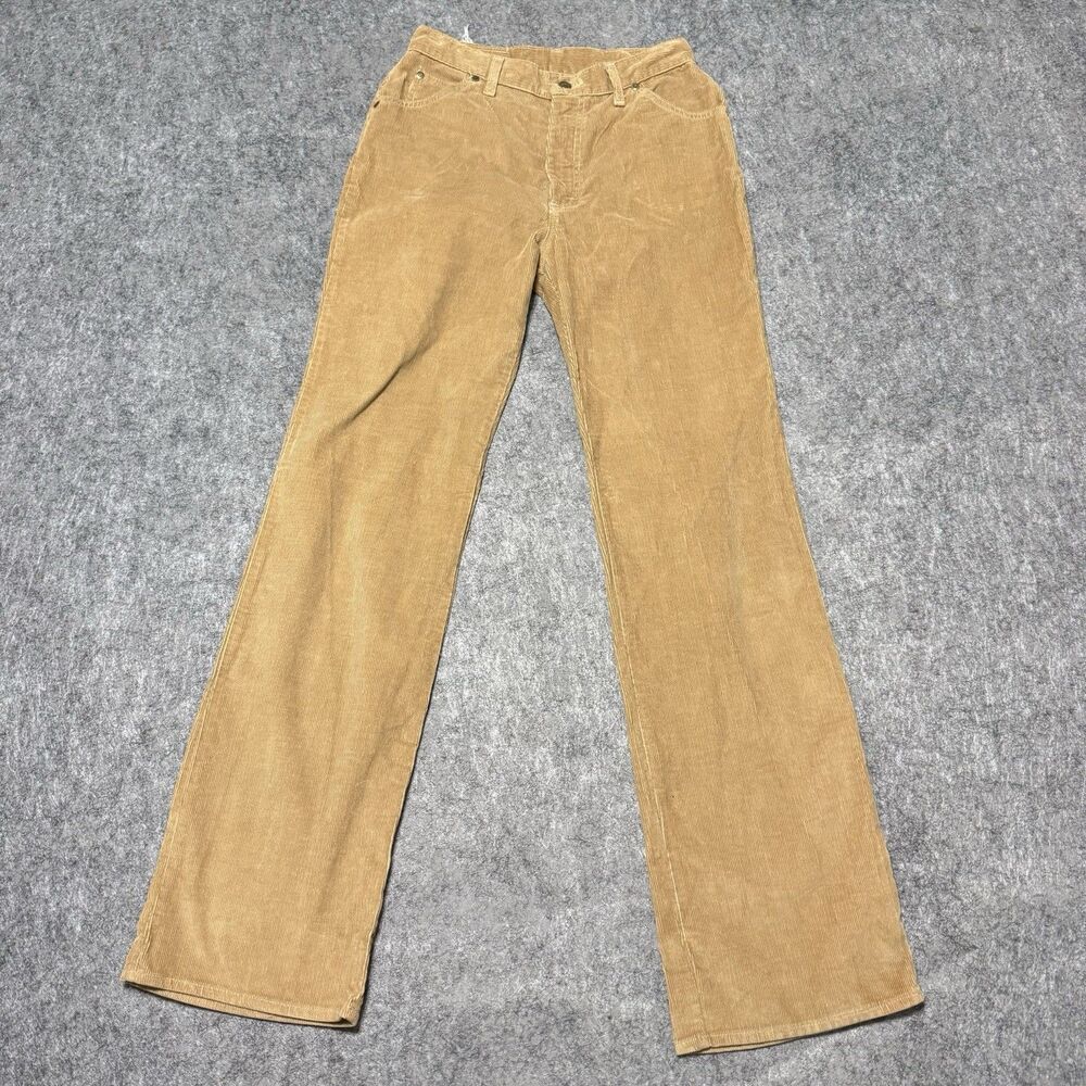 VTG 70s Ms Lee Corduroy Pants Womens Sz 28-30 High Waisted Flare Bootcut Tan USA